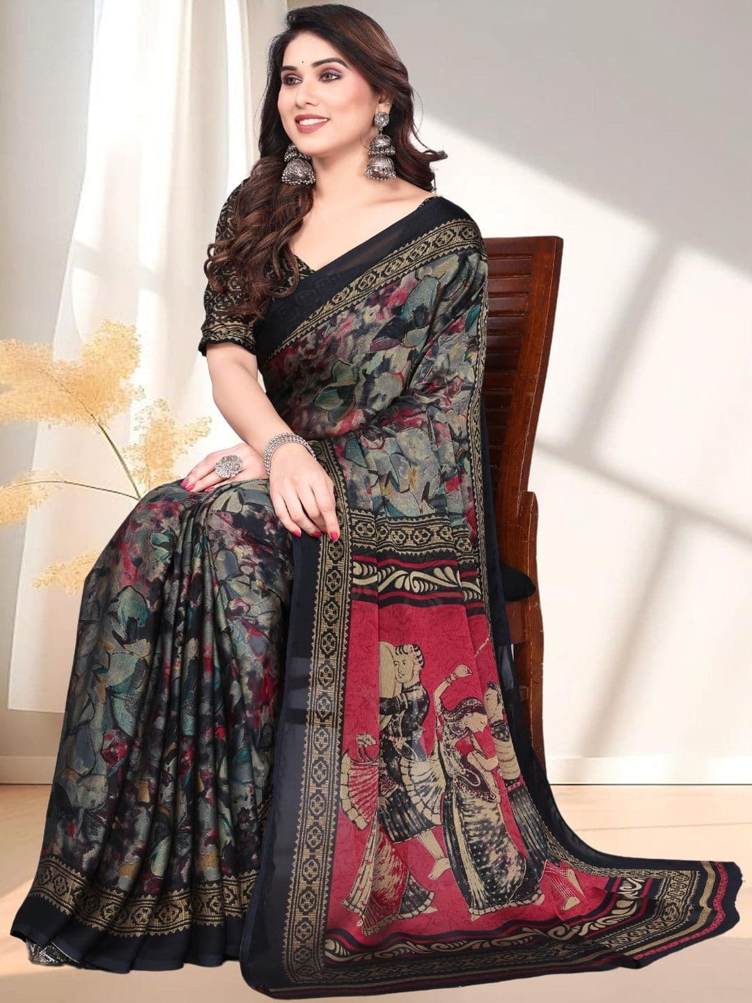 BilloRani Ethnic Motifs Pure Chiffon Saree - view 1