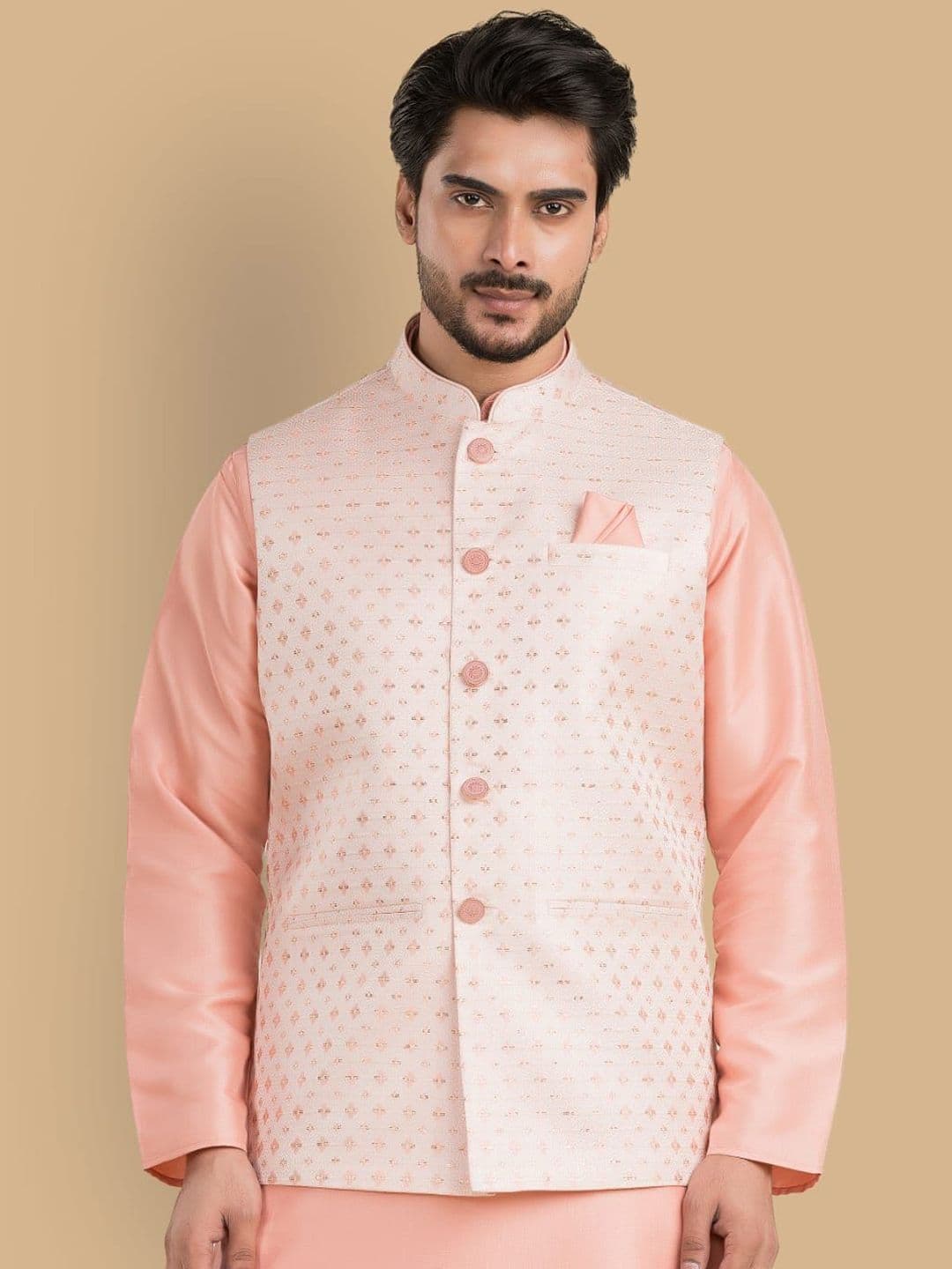 TRENDS OF ETHNIC Men Woven Design Mandarin-Neck Nehru Jacket - view 1