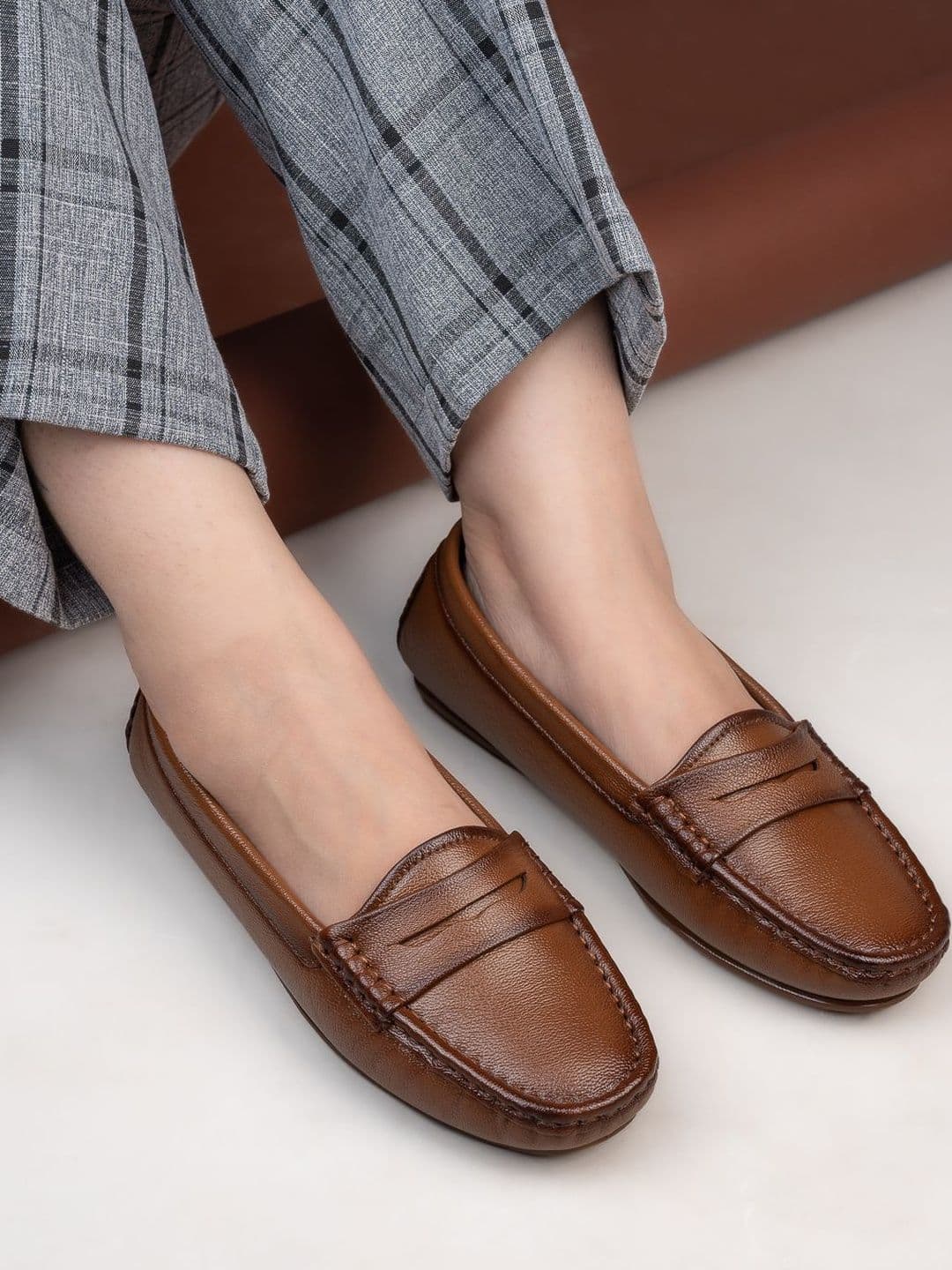 13 Reasons Women Tan Leather Loafers with Penny Strap & Ortho Step Comfort Sole - view 1