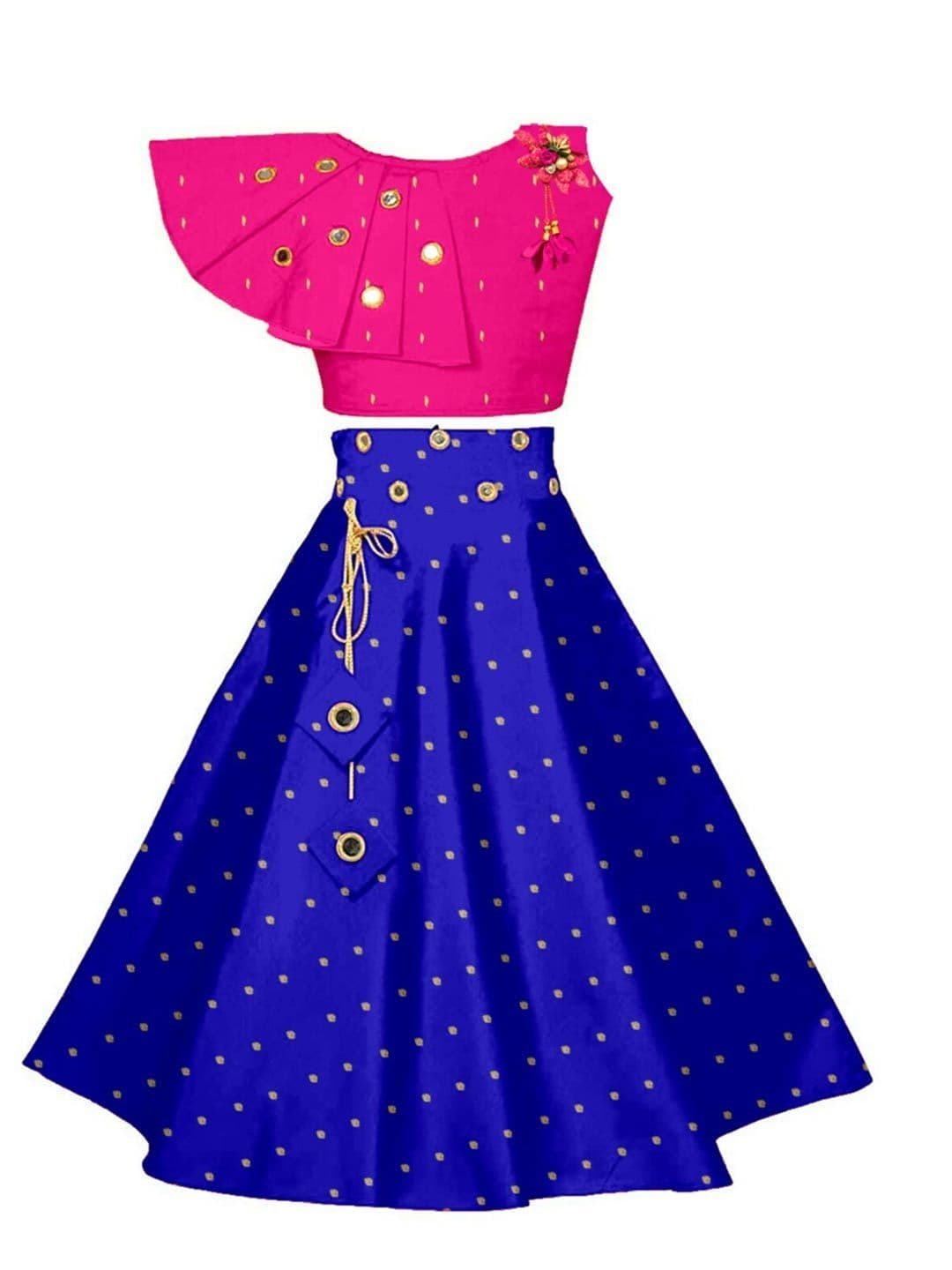 Sangria Girls Embellished Mirror Work Round Neck Lehenga Choli With Blouse - view 1