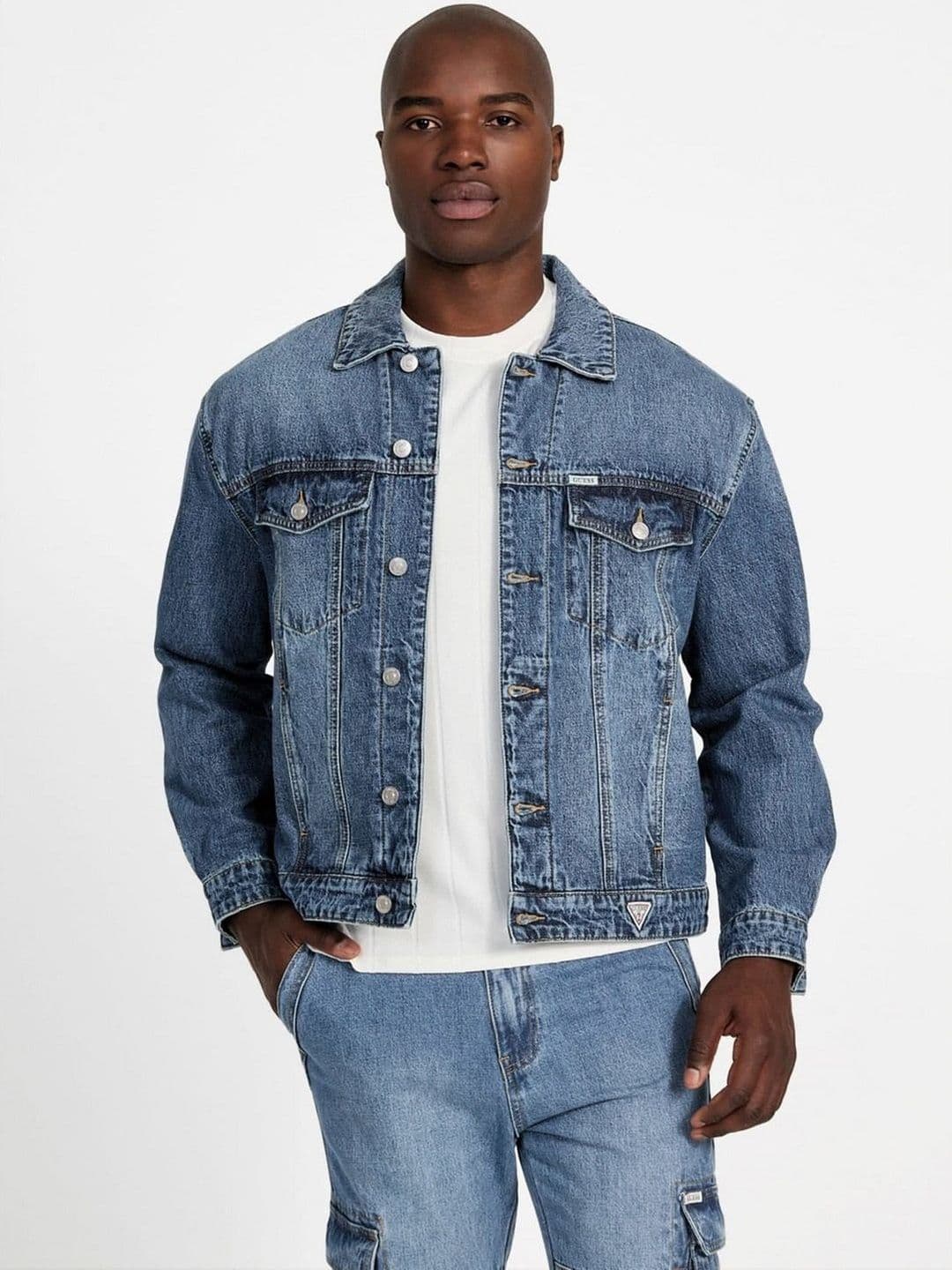 GUESS Men Washed Denim Jacket with Embroidered - view 1