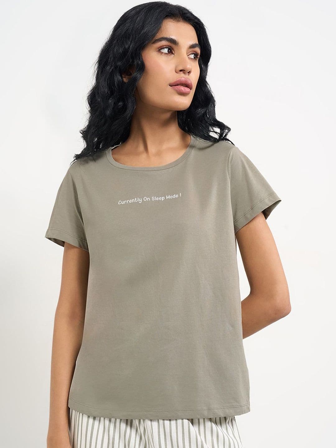 Dreamz by Pantaloons Women Printed Pure Cotton Short Sleeves Round Neck Lounge Tshirts - view 1