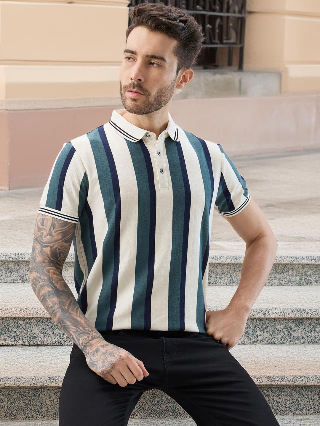 Status Quo Men Striped Polo Collar T-shirt - view 1