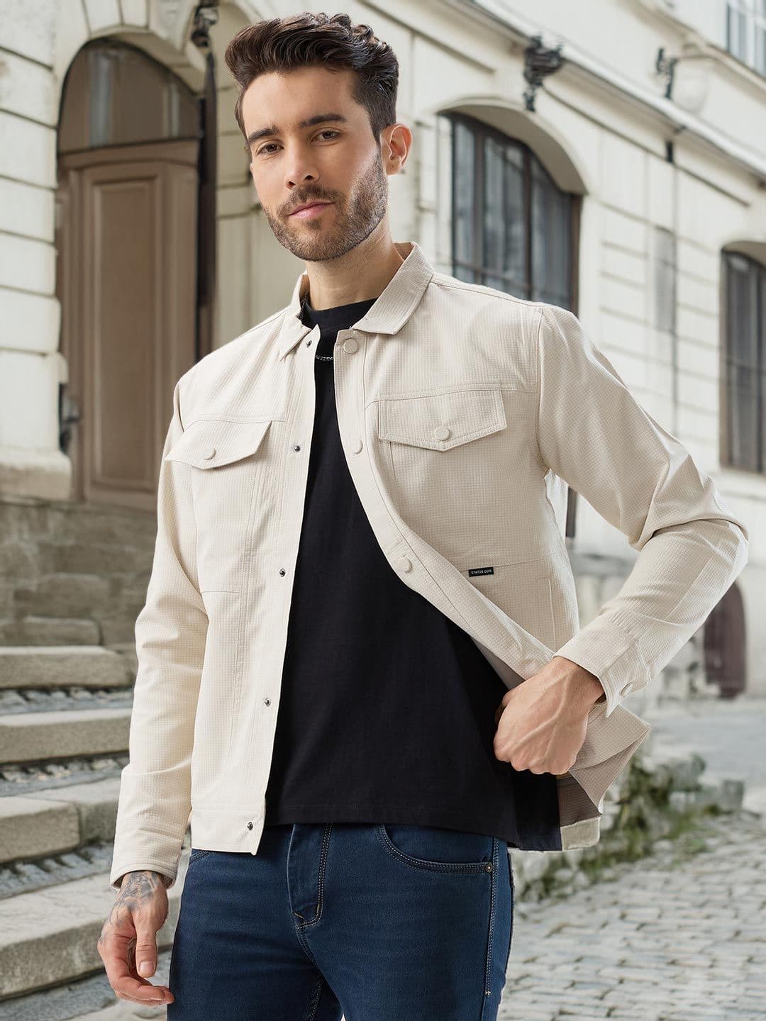 Status Quo Textured Lightweight Spread Collar Tailored Jacket - view 1