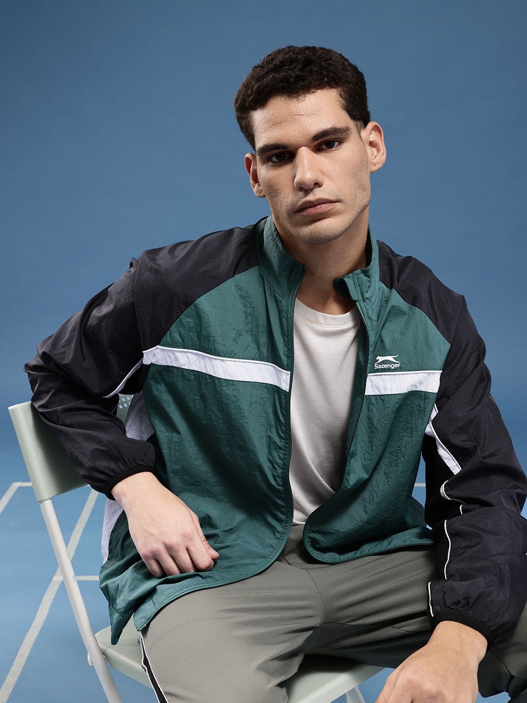 Slazenger Mock Collar Colourblocked Sporty Oversized Jacket - view 1