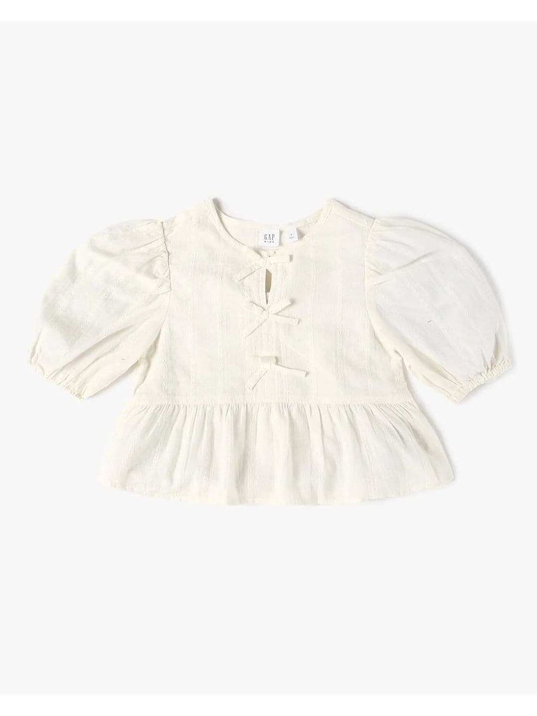 GAP Girls Textured Keyhole Neck Puff Sleeve Cotton Peplum Top - view 1