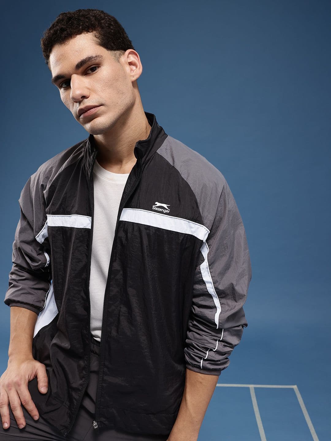 Slazenger Mock Collar Colourblocked Sporty Oversized Jacket - view 1