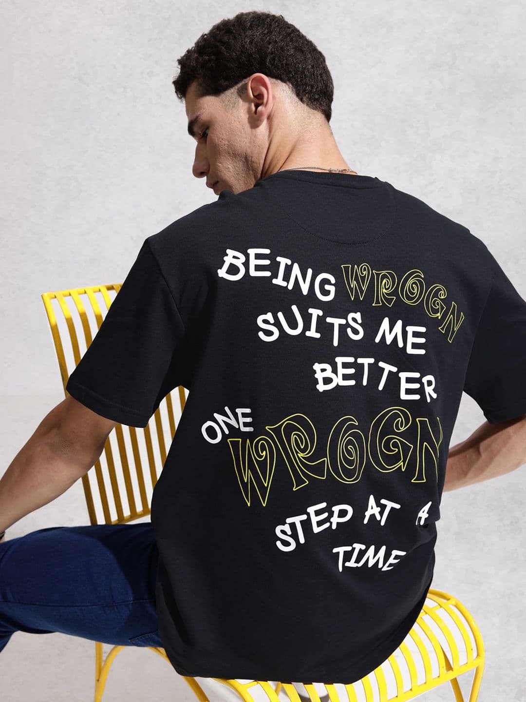 WROGN Typography Printed Drop-Shoulder Sleeves Pure Cotton Oversized T-shirt - view 1