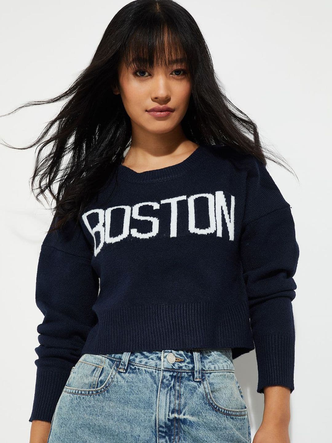 max Women Alphanumeric Printed Crop Pullover - view 1