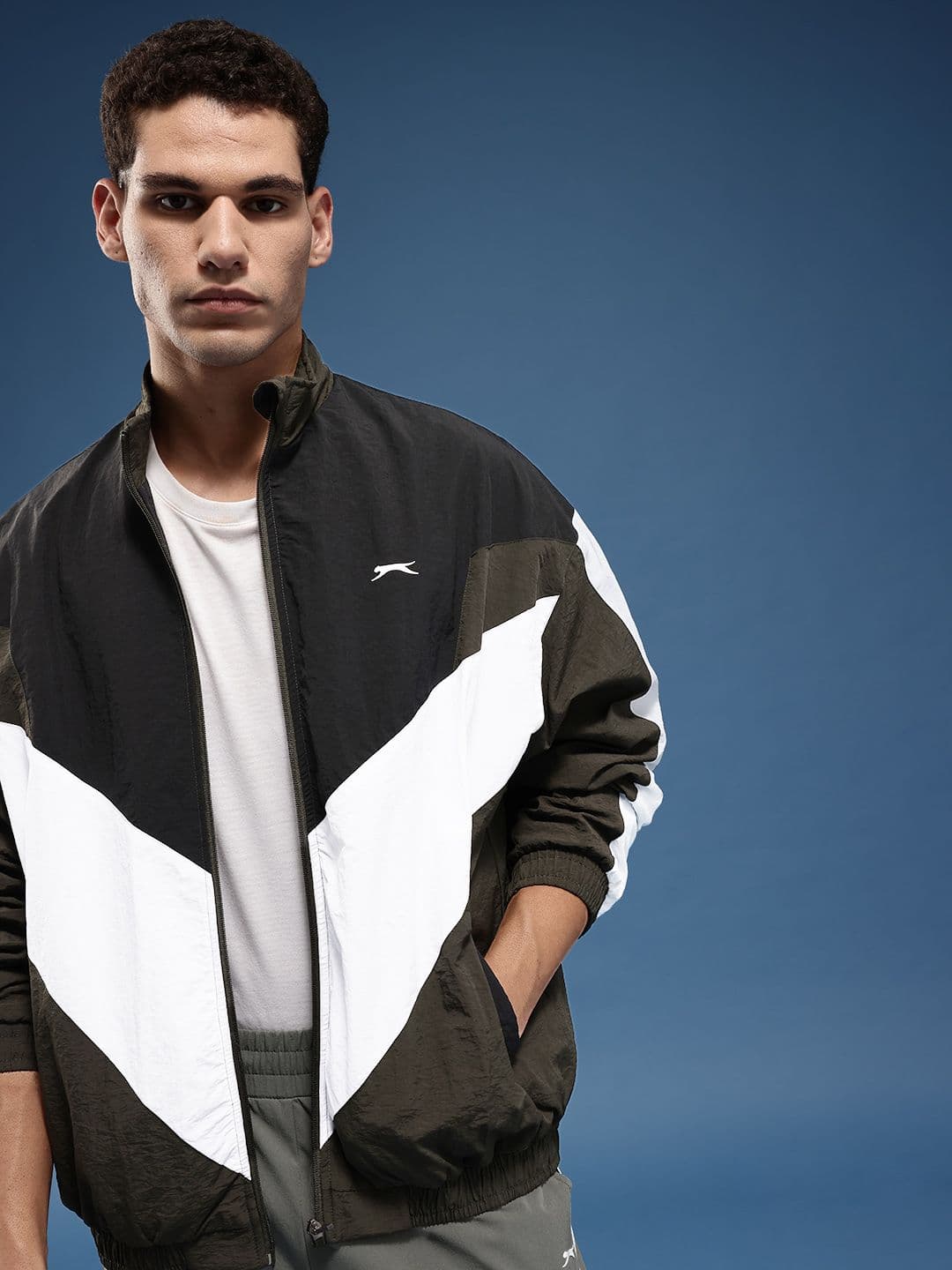 Slazenger Mock Collar Colourblocked Sporty Oversized Jacket - view 1