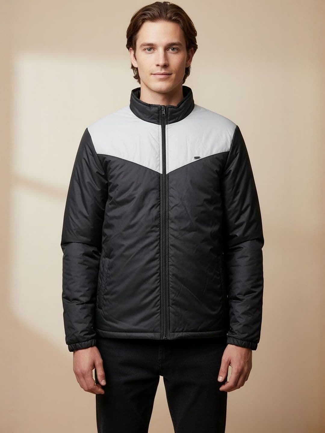 The Roadster Lifestyle Co. Men Mock Collar Colourblocked Insulator Padded Jacket - view 1