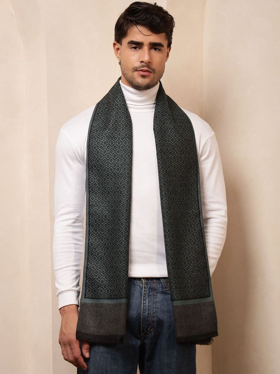 HANDICRAFT PALACE Men Patterned Merino Wool Reversible Mufflers - view 1