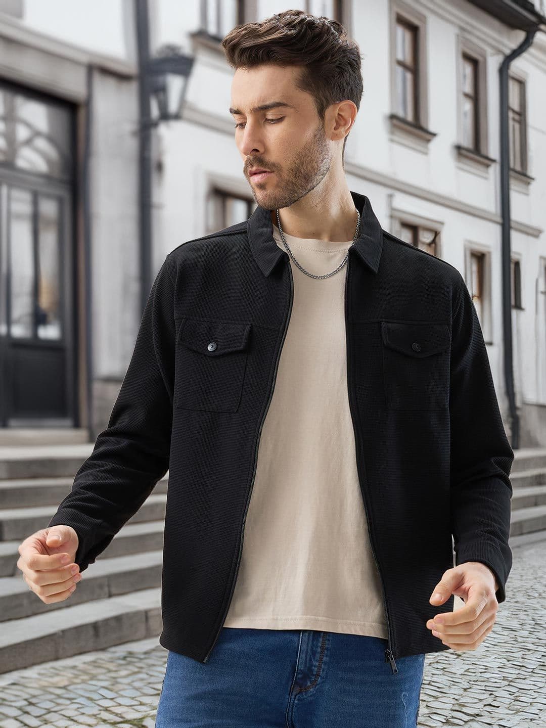 Status Quo Textured Spread Collar Lightweight Tailored Jacket - view 1