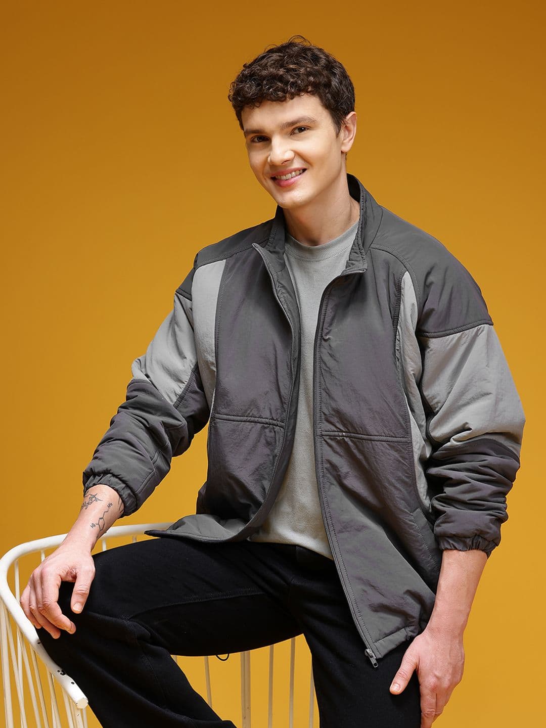 HERE&NOW Drop-Shoulder Colourblocked Padded Jacket - view 1