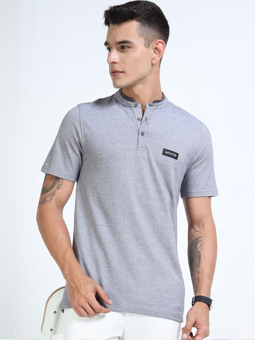 INVICTUS Men Mandarin Collar Pockets T-shirt - view 1