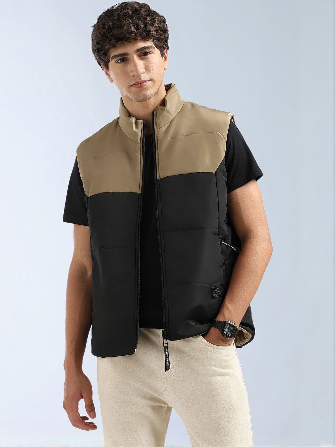 Flying Machine Men Mock Collar Colourblocked Reversible Gilet Jacket - view 1