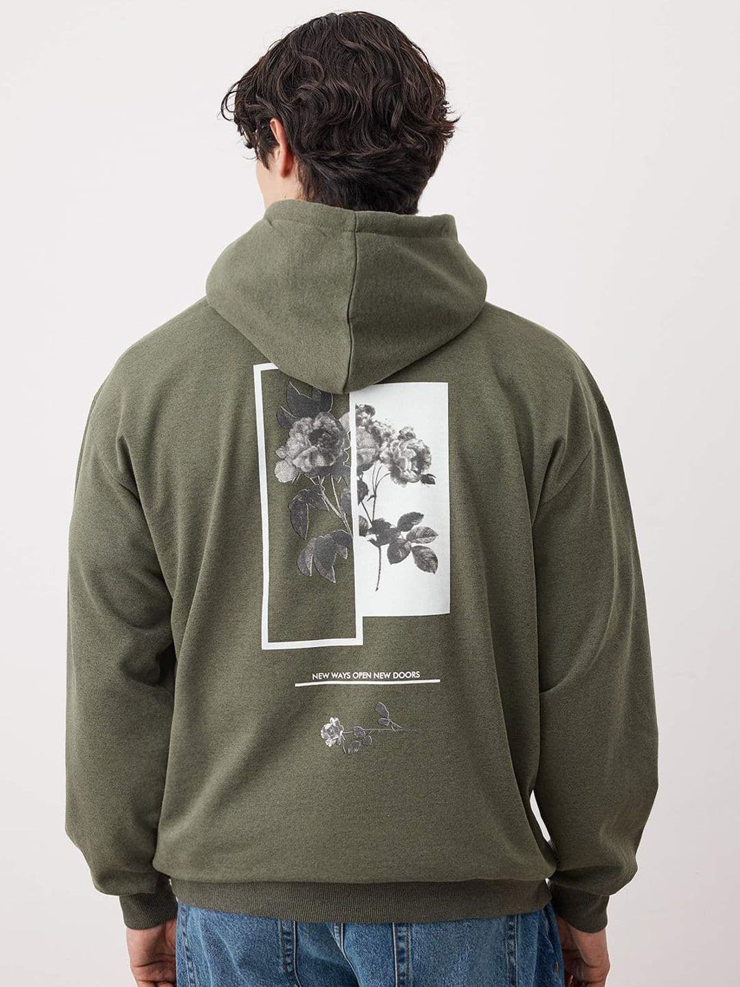 Trendyol Men Floral Printed Hooded Long Sleevs Pullover Sweatshirt - view 1