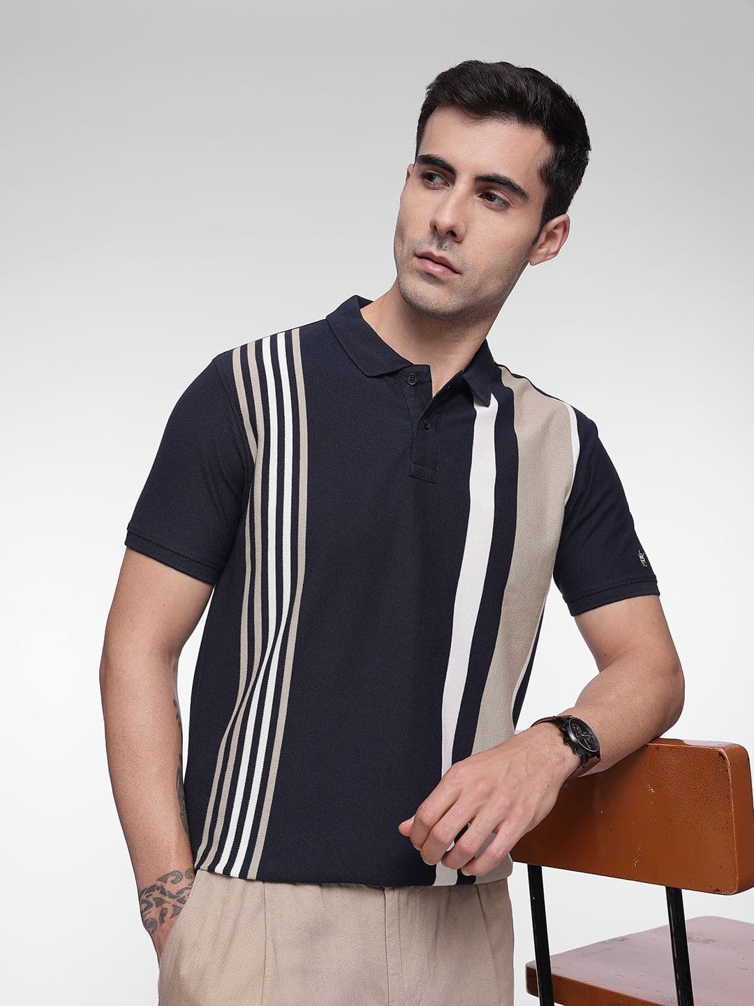 French Connection Striped Polo Collar T-shirt - view 1