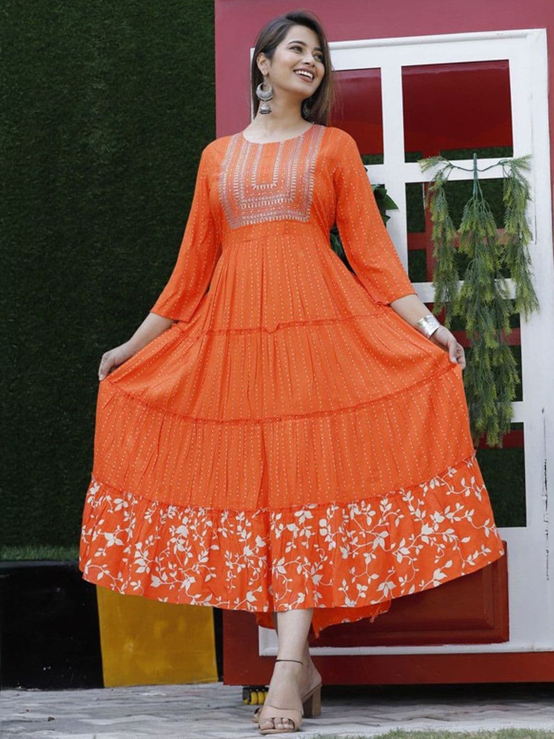 BAIRAJ Embroidered Round Neck Sequined A-Line Maxi Dress - view 1