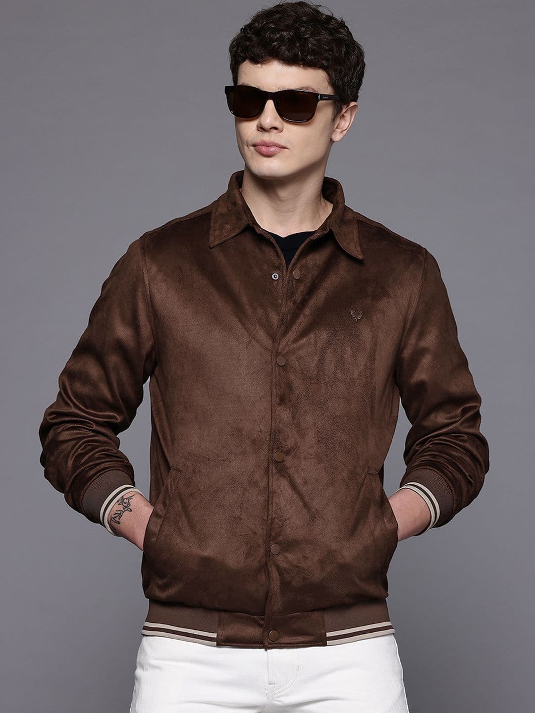 Allen Solly Suede Finish Spread Collar Bomber Jacket - view 1
