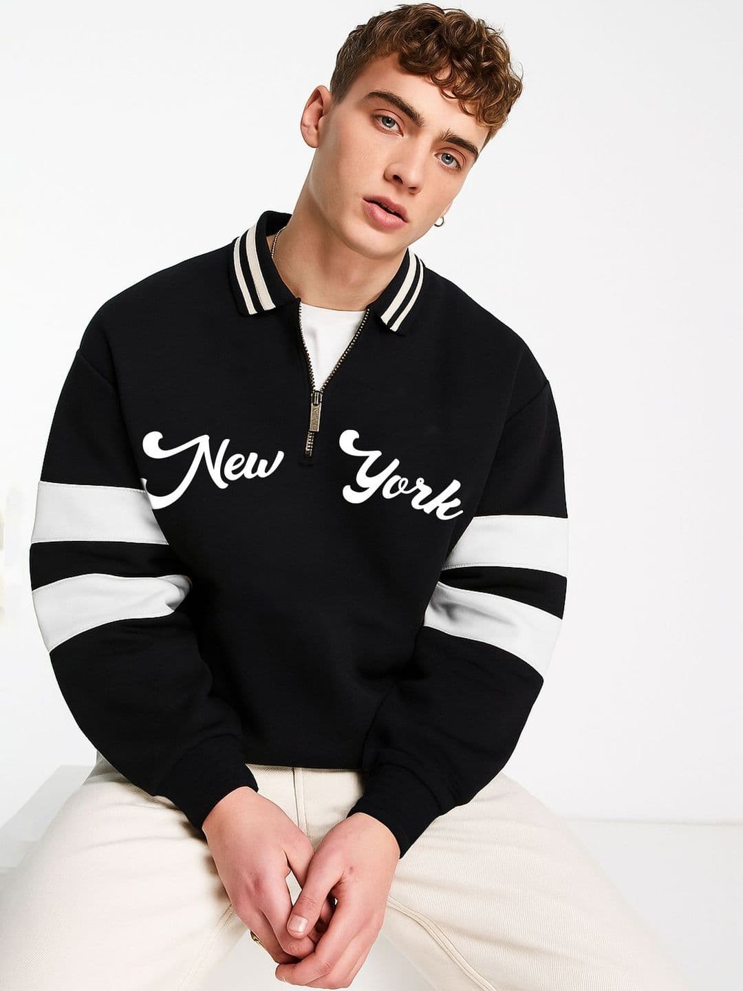 JUMPCUTS Men Typography Printed Polo Collar Drop-Shoulder Sleeves T-shirt - view 1