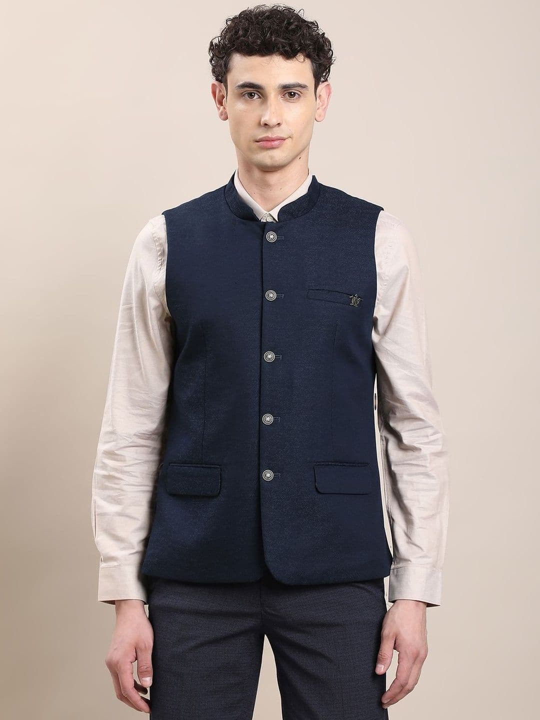 Turtle Men Mandarin Collar Sleeveless Nehru Jacket - view 1