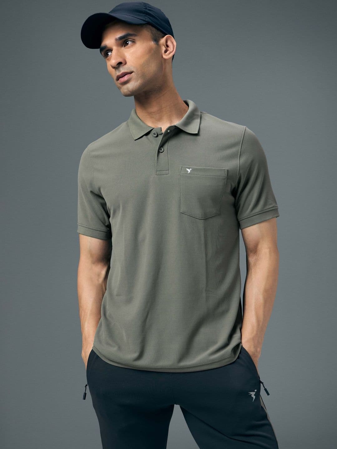 Technosport Men Brand Logo Polo Collar Anti Static Pockets Slim Fit T-shirt - view 1