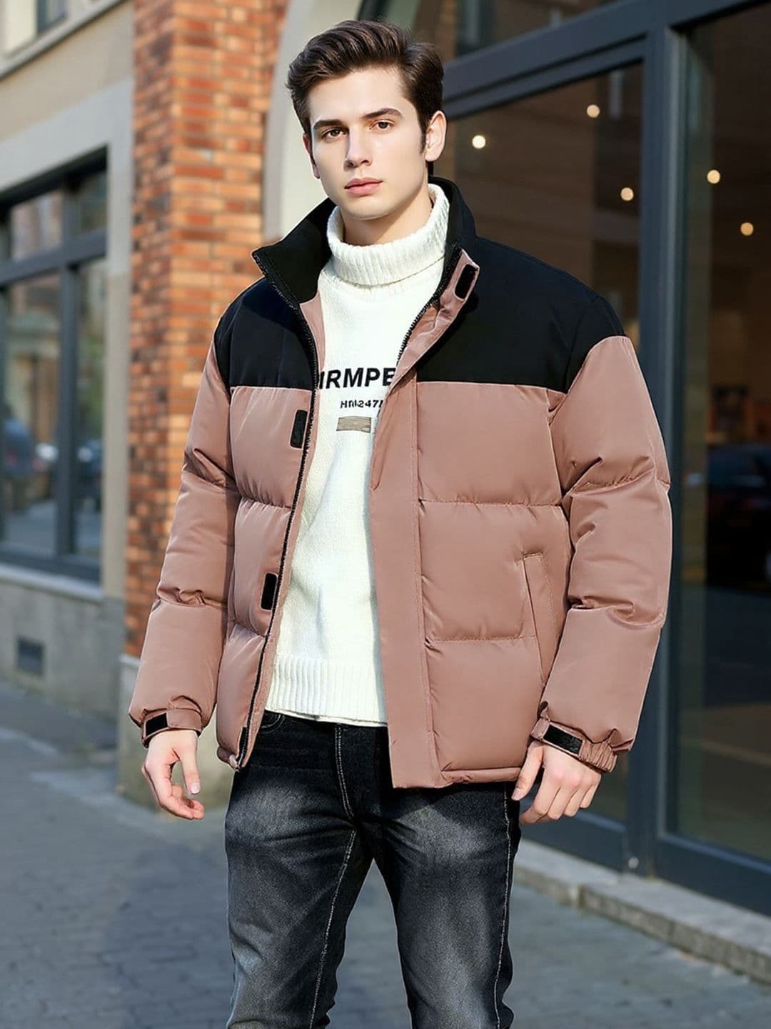 Mast & Harbour Men Mock Collar Colourblocked Puffer Jacket - view 1