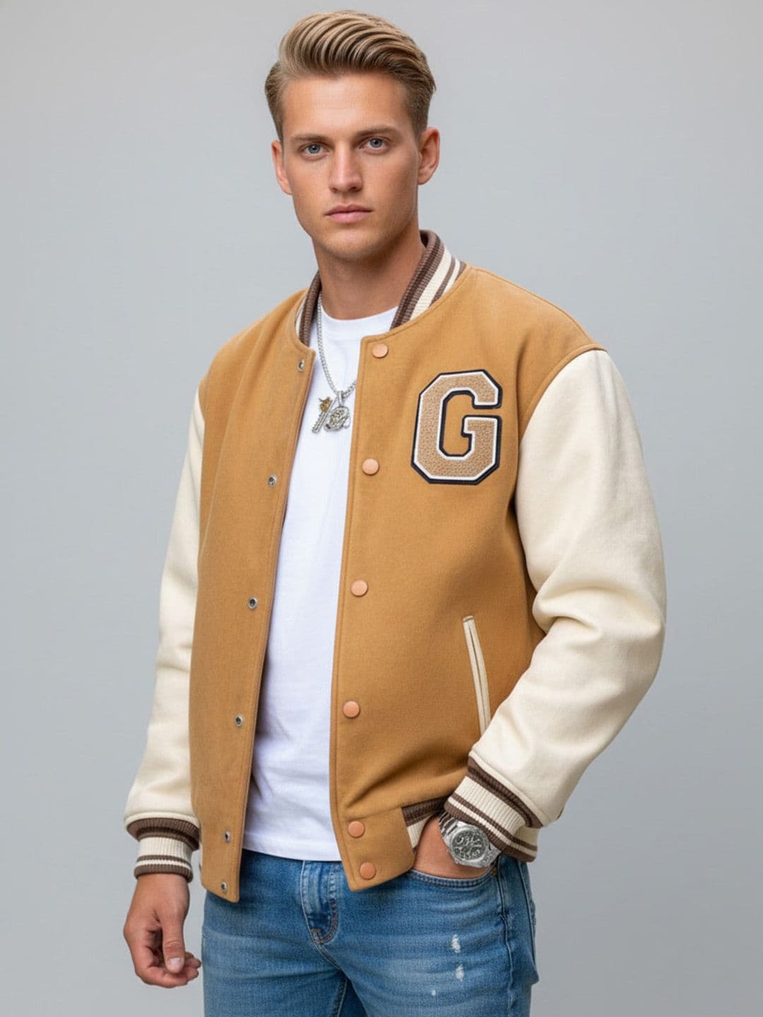 Mast & Harbour Men Collarless Striped Bomber Jacket - view 1