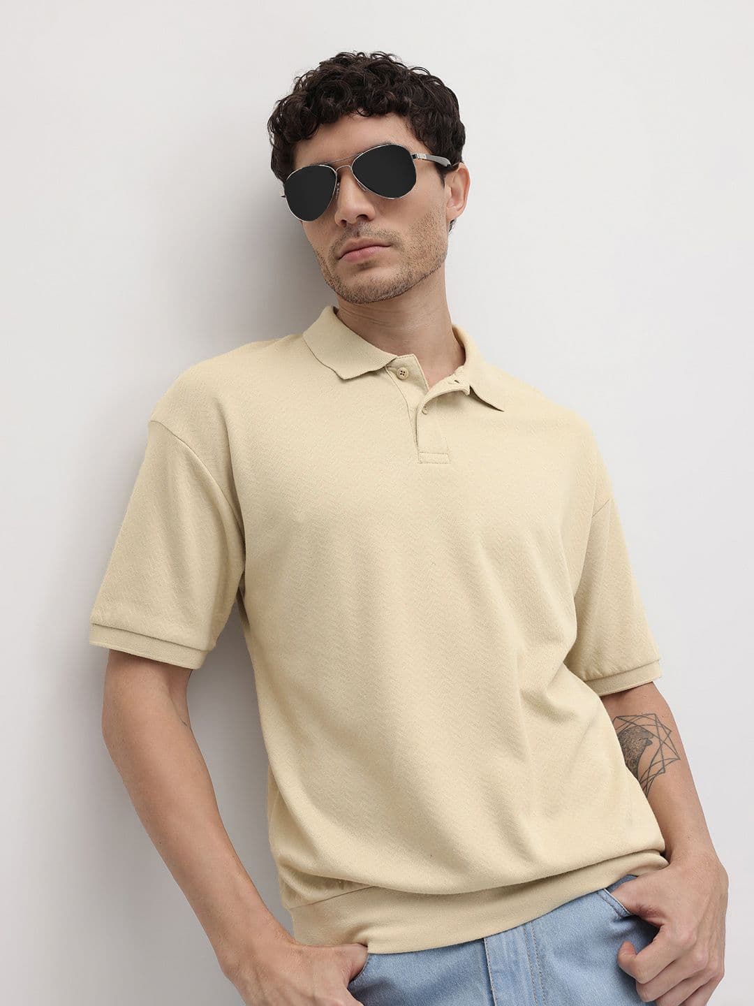 The Roadster Life Co. Polo Collar Drop-Shoulder Sleeves Relaxed Fit T-shirt - view 1