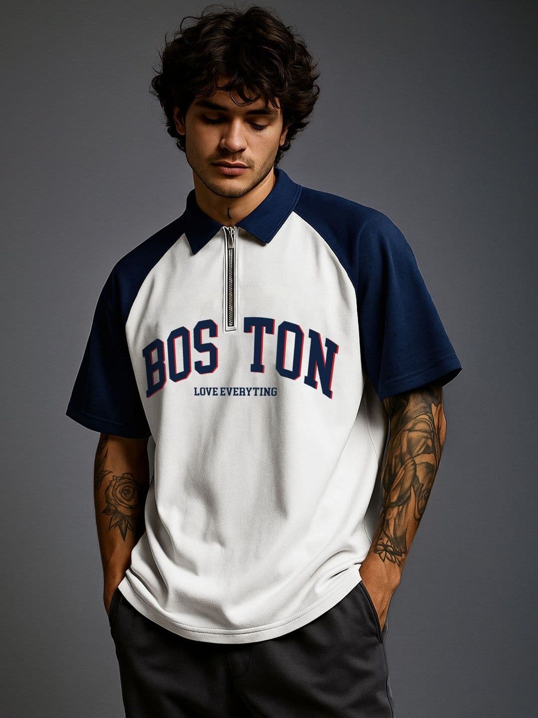 JUMPCUTS Men Typography Printed Polo Collar Cotton Relaxed Fit T-shirt - view 1