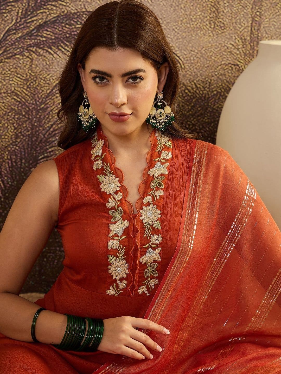 Sangria Embroidered A-Line Kurta with Dupatta - view 1