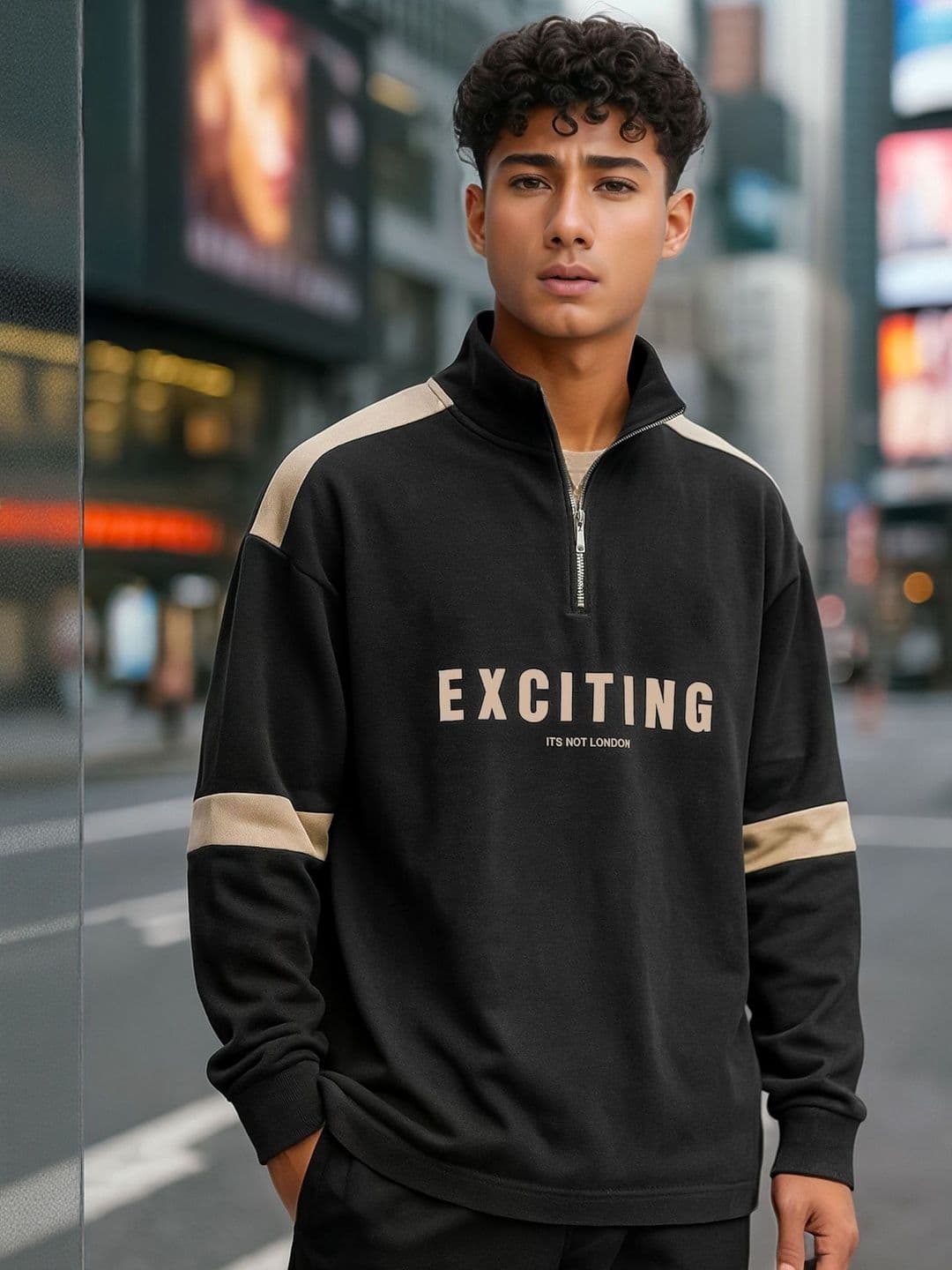 JUMPCUTS Men Typography Printed High Neck Drop-Shoulder Sleeves T-shirt - view 1