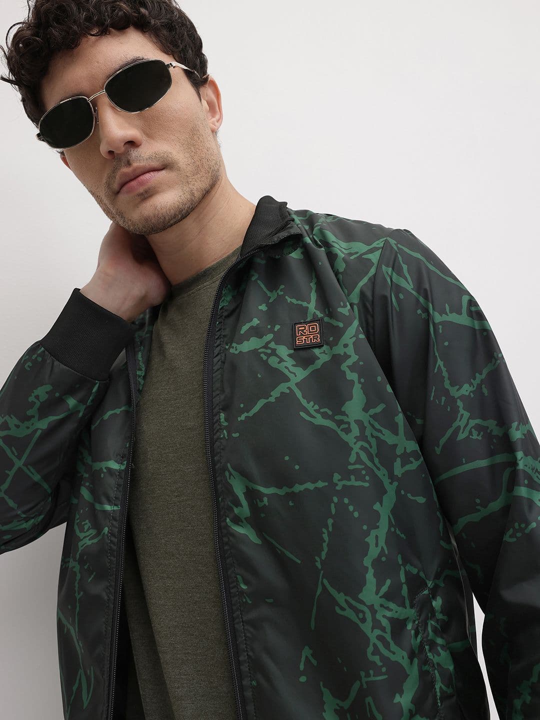 The Roadster Life Co. Abstract Printed Mock Collar Bomber Jacket - view 1