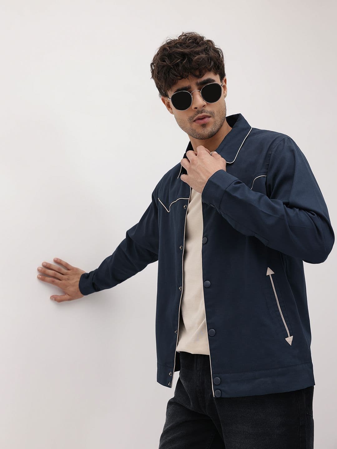 The Roadster Life Co. Spread Collar Pure Cotton Tailored Jacket with Contrast Piping - view 1