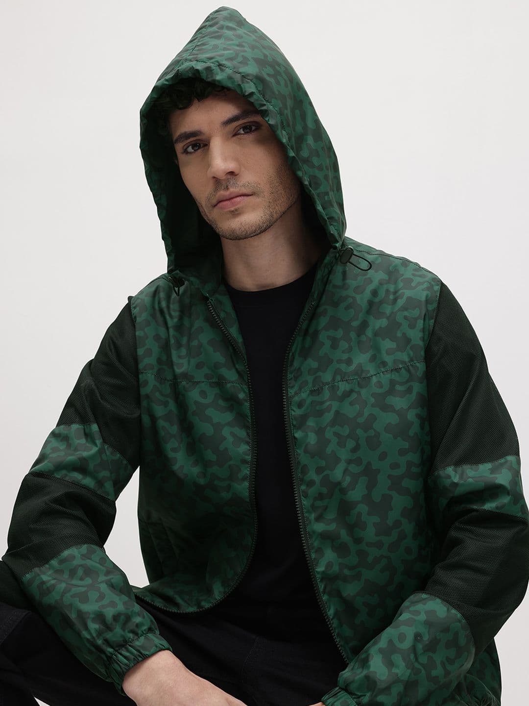 The Roadster Life Co. Abstract Printed Hooded Tailored Jacket with Mesh Inserts - view 1