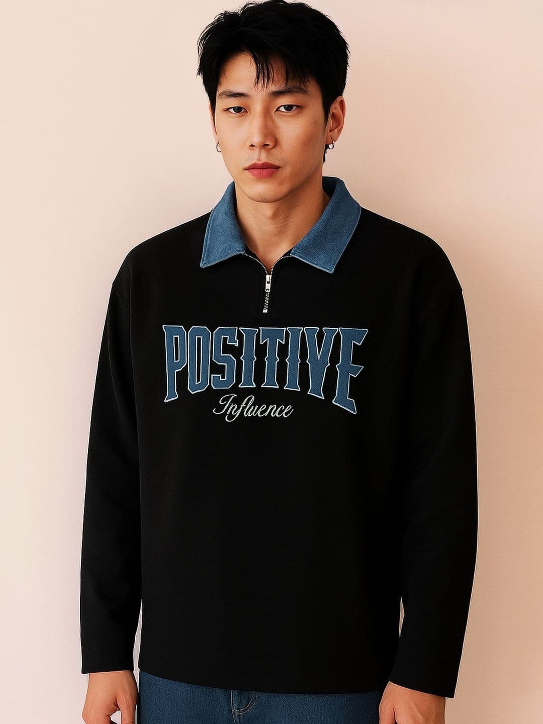JUMPCUTS Typography Printed Polo Collar Relaxed Fit T-shirt - view 1