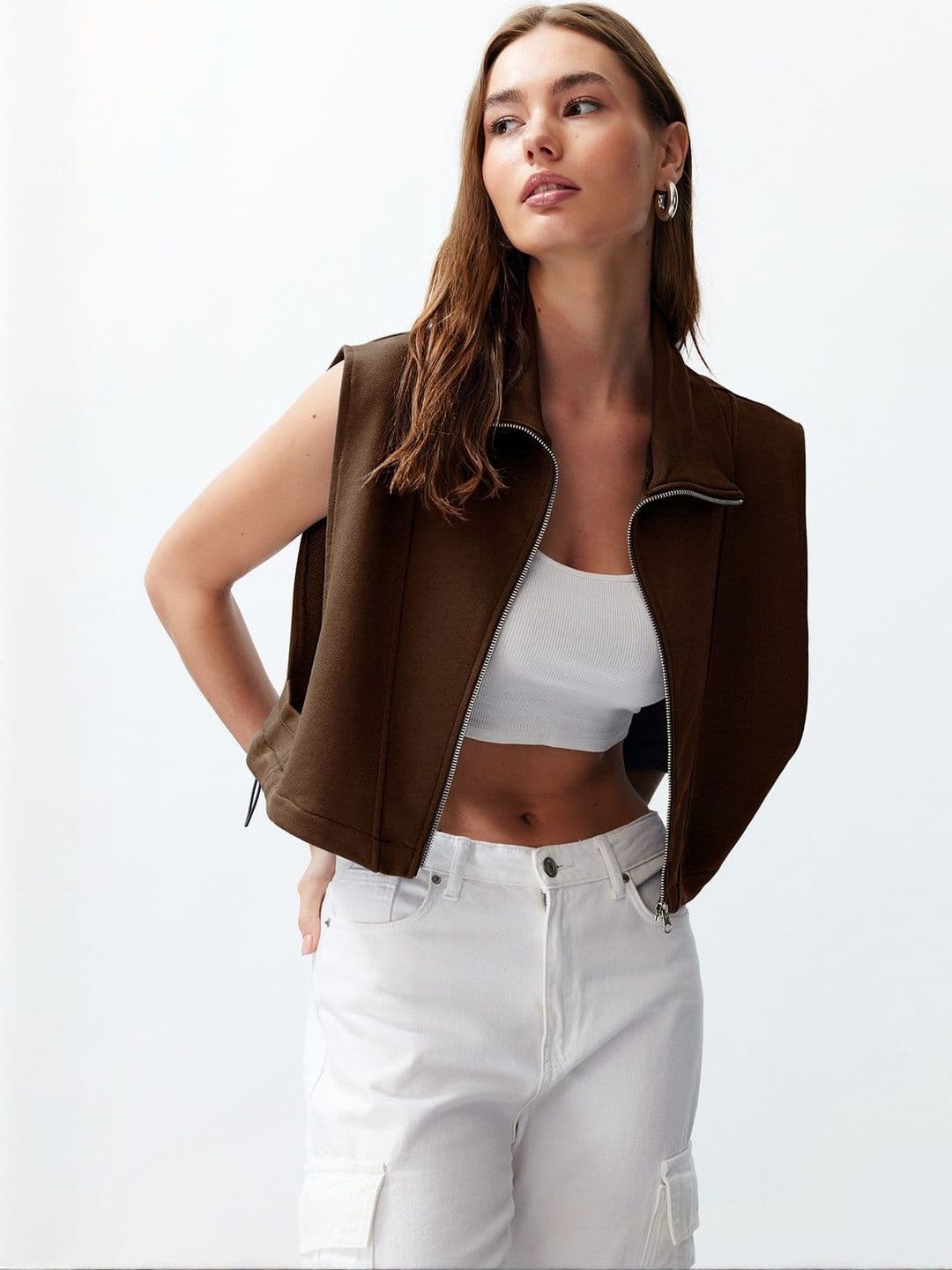 Trendyol Kahverengi Women Spread Collar Open Front Jacket - view 1