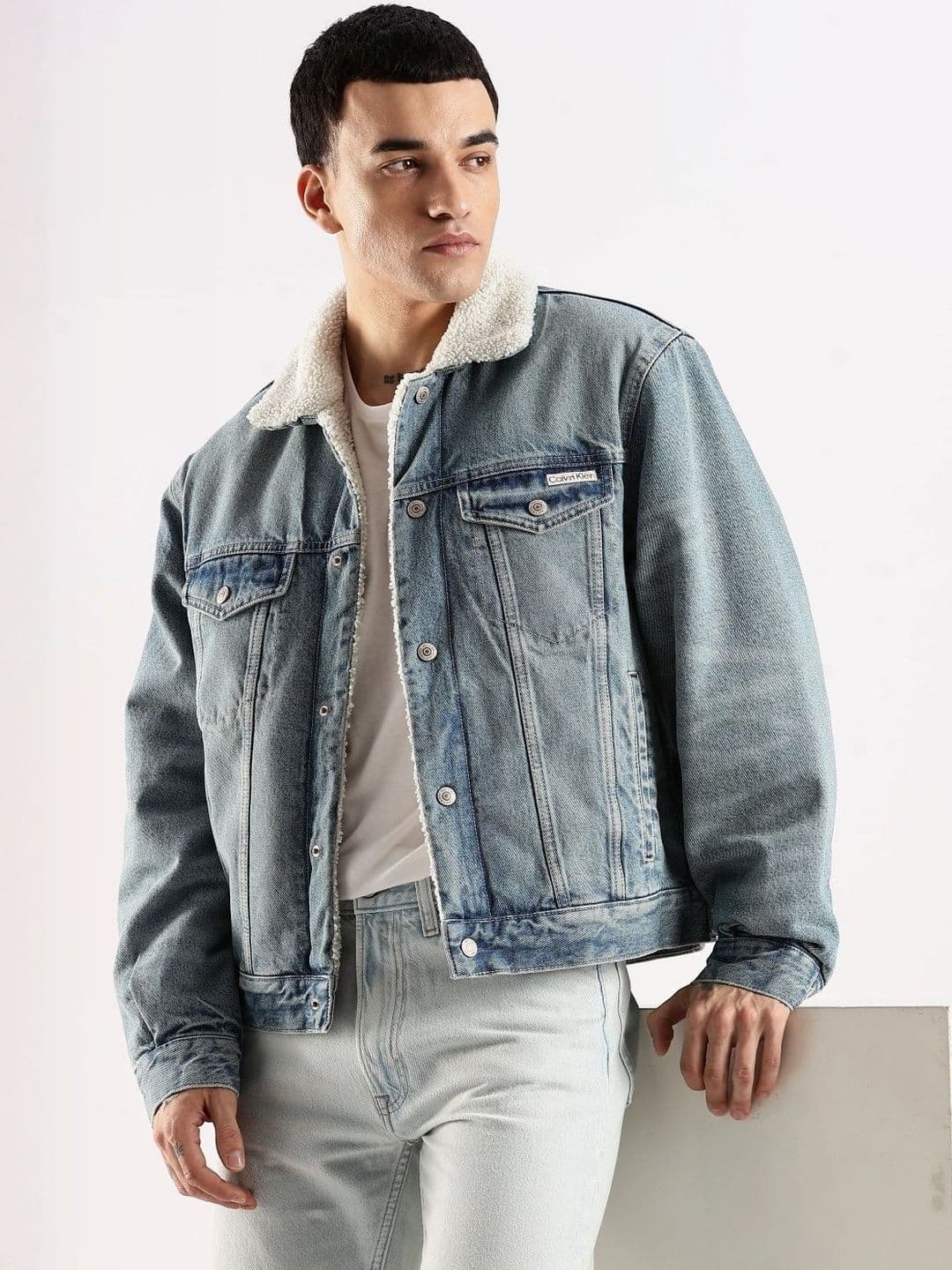 Calvin Klein Jeans Men Spread Collar Solid Denim Jacket - view 1