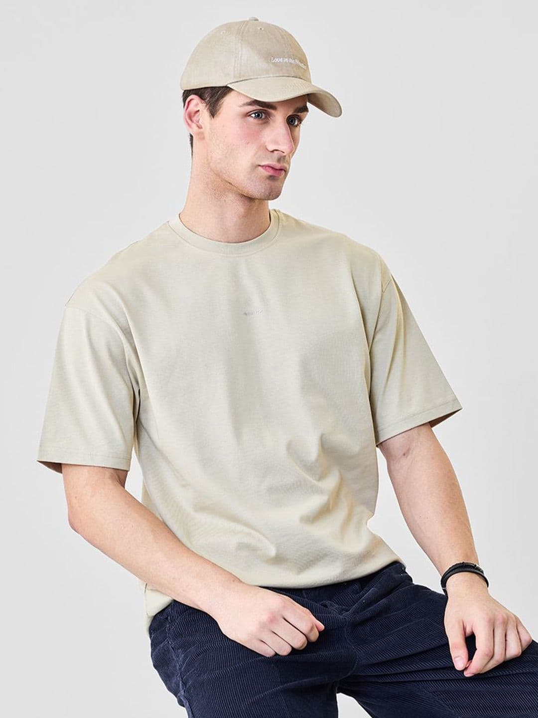 Snitch Men Solid Round Neck Pure Cotton Relaxed Fit T-shirt - view 1