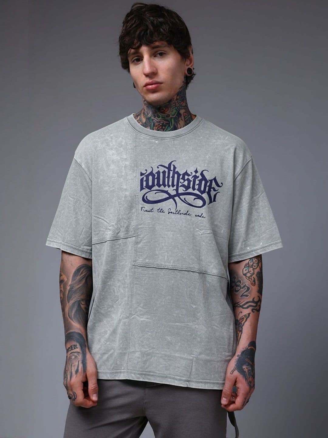 MADSTO Oversized Typography Printed Round Neck Cotton T-Shirt - view 1