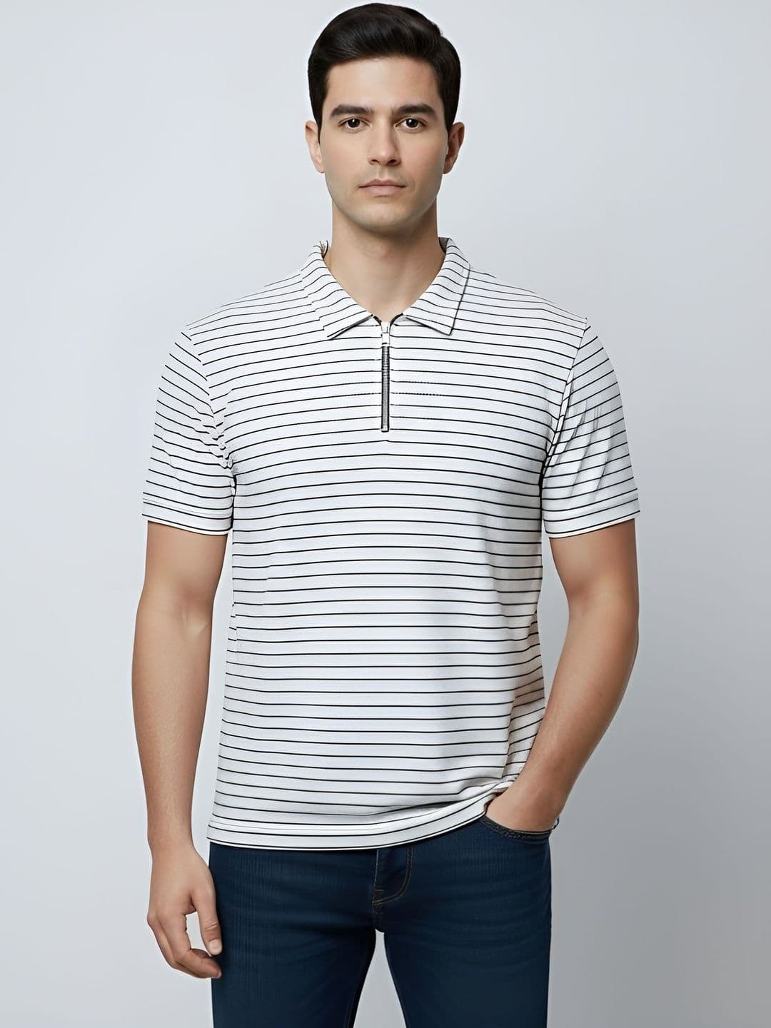PTVIZE Men Striped Polo Collar T-shirt - view 1