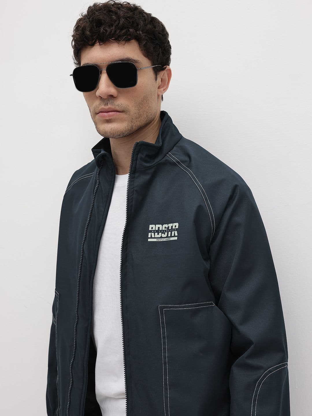 The Roadster Life Co. Brand Logo Detail Contrast Stitch Mock Collar Tailored Jacket - view 1