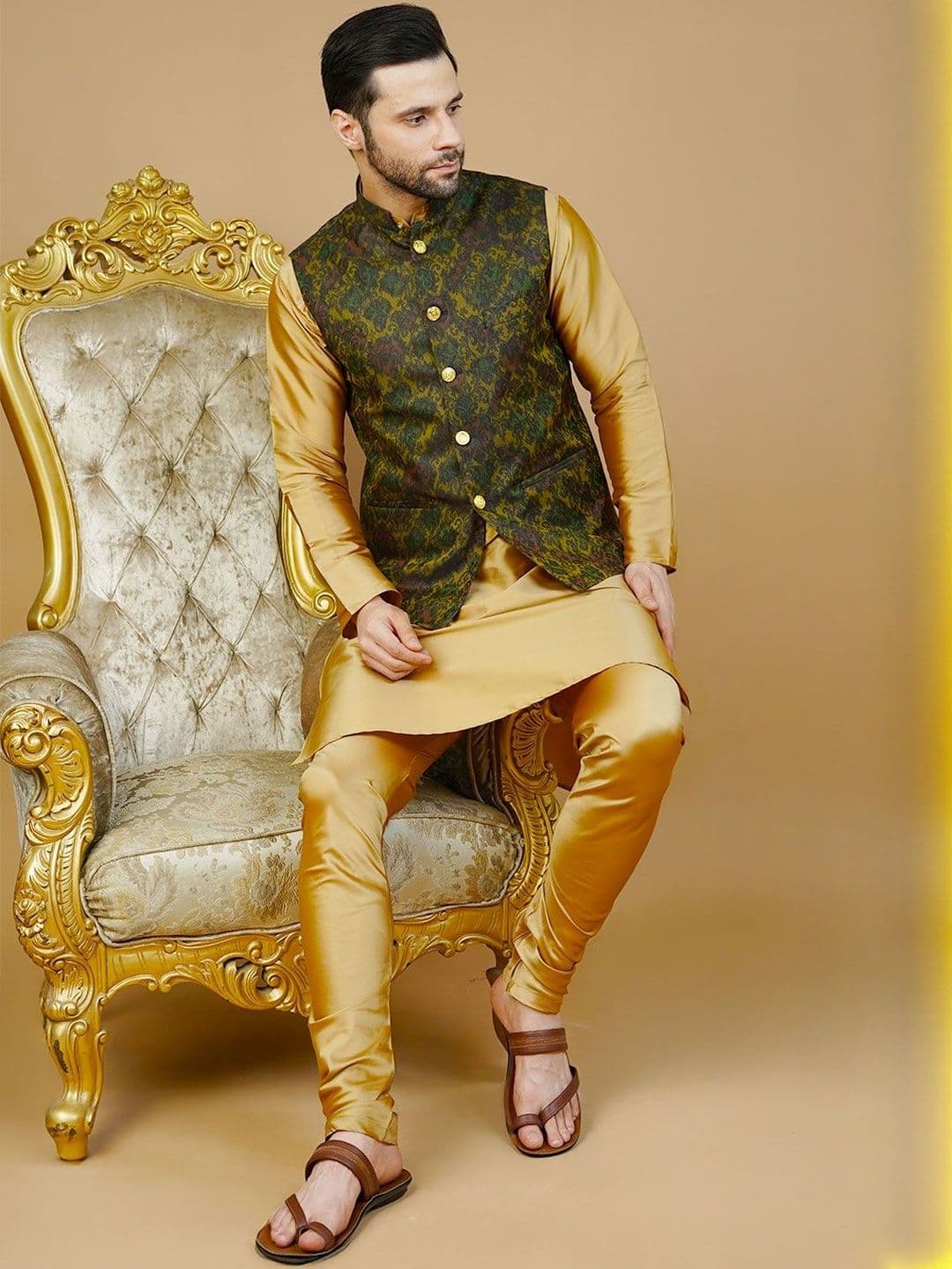 Wintage Men Printed Banarasi Rayon Nehru Jackets - view 1
