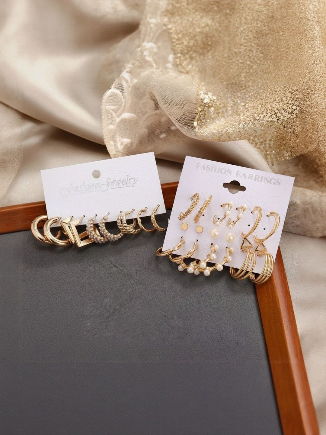 DressBerry Set Of 14 Gold-Plated Circular Shaped Hoop Earrings - view 1