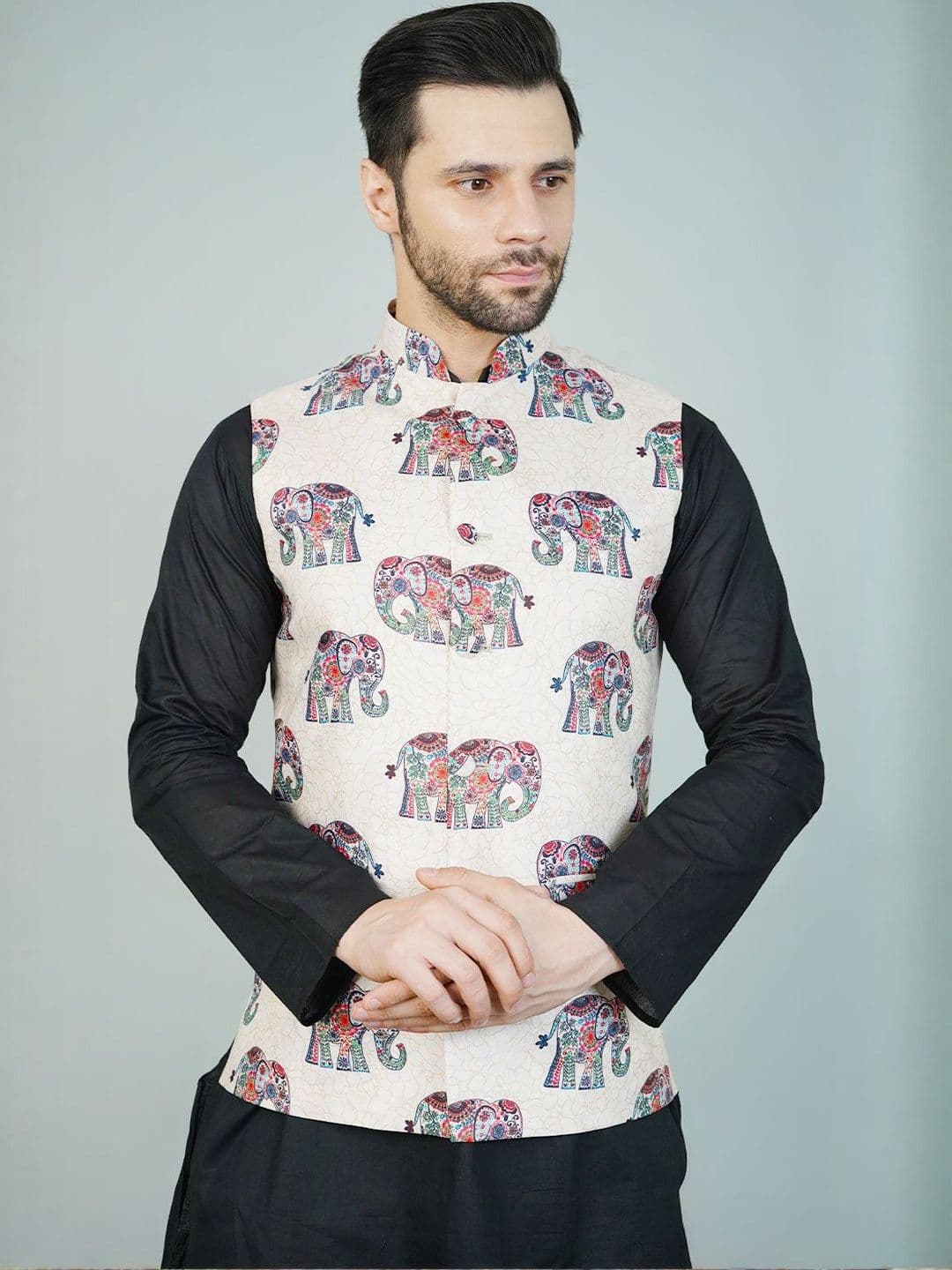Wintage Printed Sleeveless Nehru Jacket - view 1