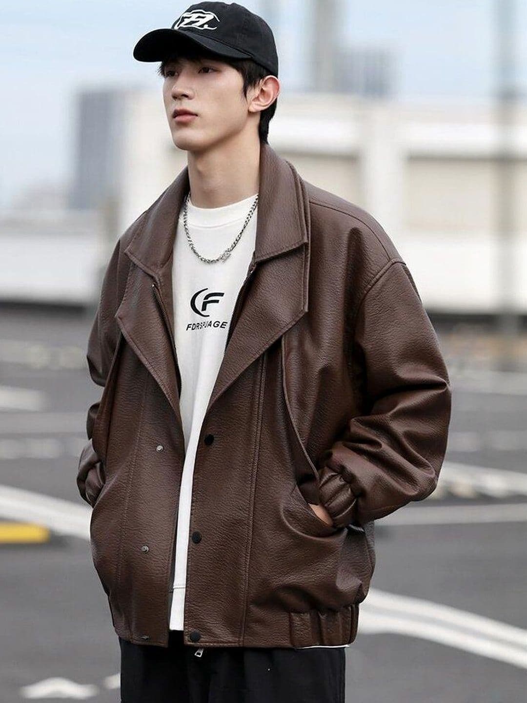 Mast & Harbour Men Spread Collar Solid Leather Jacket - view 1