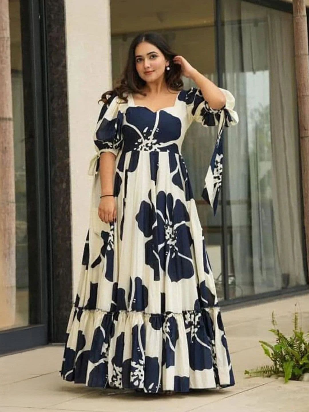 SHEETAL Associates Floral Print Puff Sleeve Crepe Fit & Flare Maxi Dress - view 1