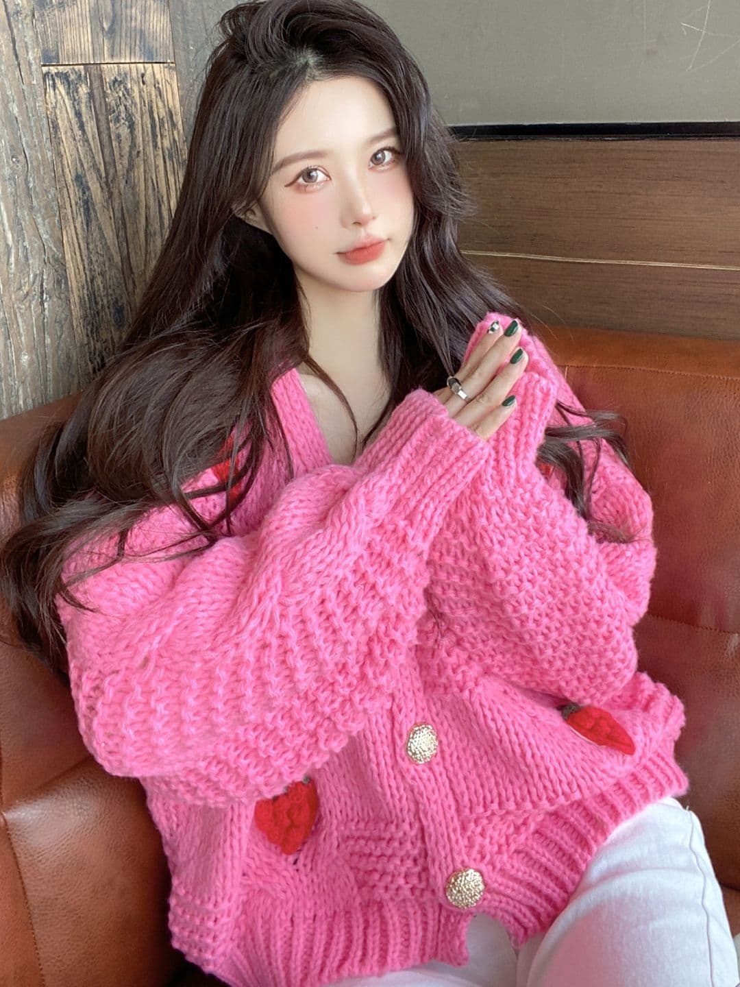 StyleCast Women Open Knit Stawberry-Applique Oversized Cardigan - view 1