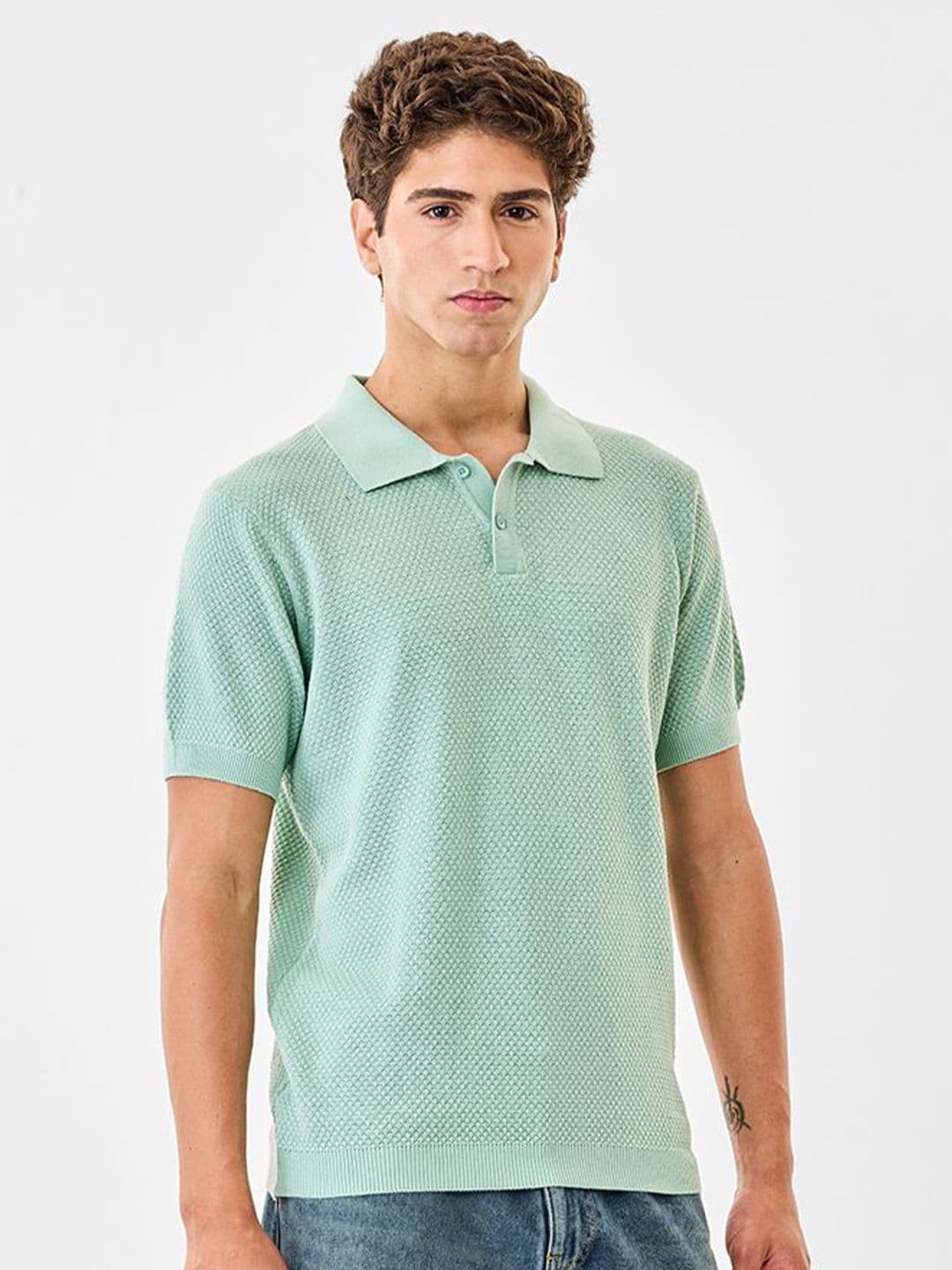 Snitch Men Textured Polo Collar Regular Sleeves Regular Fit T-shirt - view 1